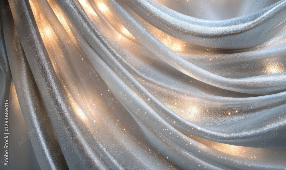 Poster luxurious flowing silver fabric illuminated by glowing highlights, creating smooth textures and an e