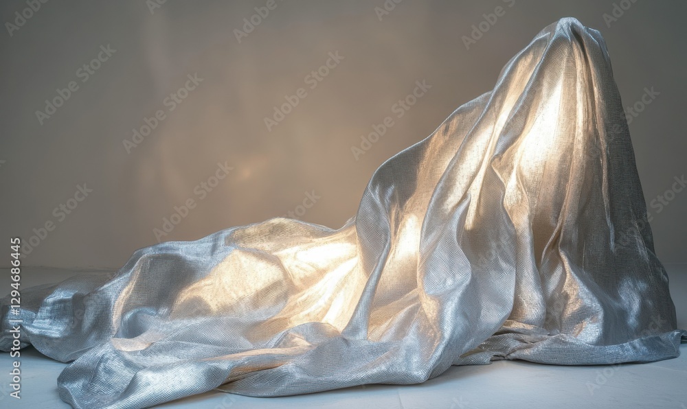 Poster luxurious flowing silver fabric illuminated by glowing highlights, creating smooth textures and an e