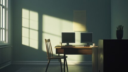 Fototapeta premium Cozy Home Office Setup with Natural Light and Minimalist Decor