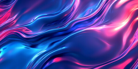 Fototapeta premium Abstract trendy background with liquid and wavy forms. Shiny surface mixing color from blue and pink. No person, 3D, modern look.