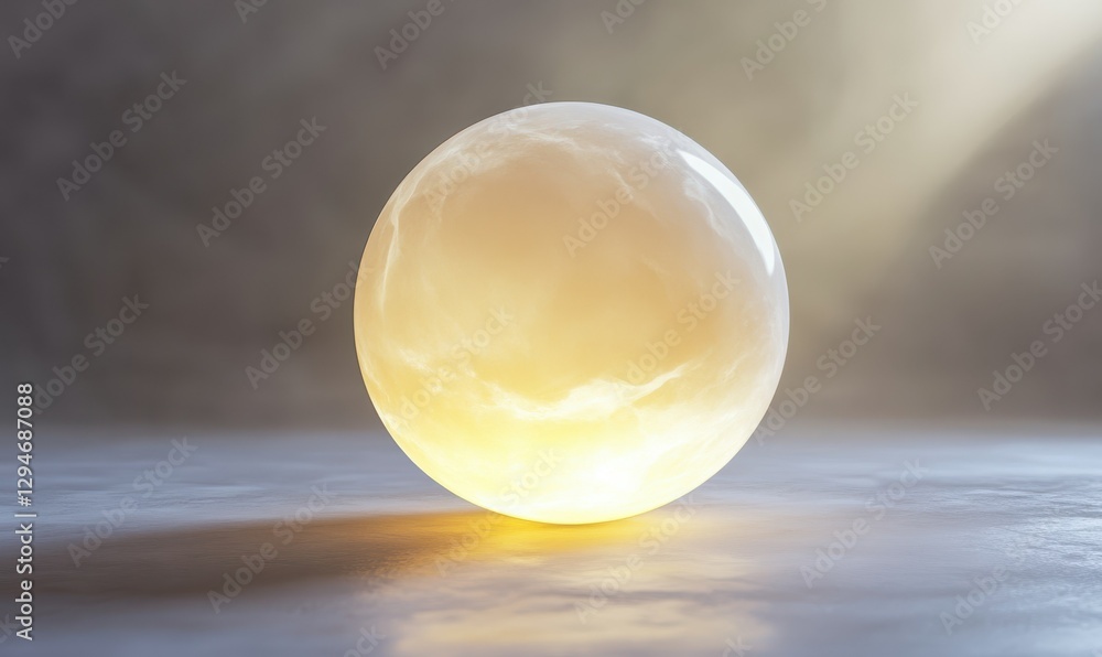 Poster macro shot of glowing translucent globe against a sleek background, symbolizing global unity and con