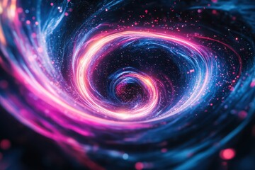 Colorful swirling galaxy design showcasing vibrant cosmic energy and star-like particles