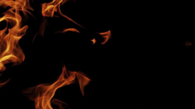 Burning flames from start to finish with ProRes codec Isolated by Alpha channel, a close-up of a simulated fiery fire burning with the colors of real flames