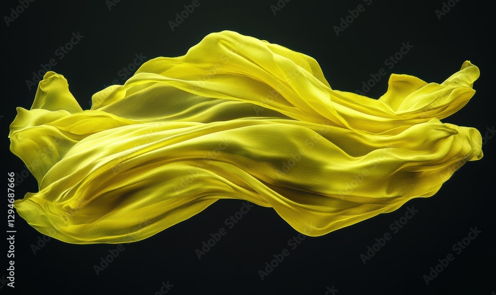 Poster minimalist abstract pattern of flowing yellow fabric captured mid-motion, illuminated by warm studio