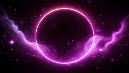 Obraz premium Glowing Neon Purple Energy Ring in Space with Cosmic Nebula