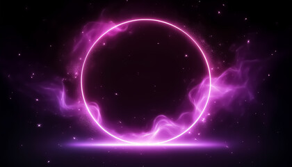 Obraz premium Glowing Neon Purple Energy Ring in Space with Cosmic Nebula