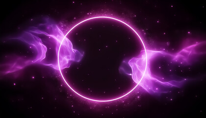 Glowing Neon Purple Energy Ring in Space with Cosmic Nebula