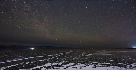 Frozen Lake Baikal Under the Starry Night