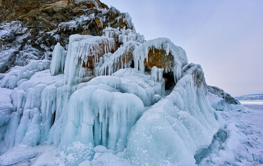 Frozen Cliff Formations on Lake Baikal