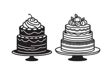 Cake Silhouette Icon with Decorative Layers and Cherry Topping