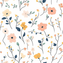Delicate floral design pattern with soft colors and whimsical elements for modern decor. Seamless pattern. Generative AI