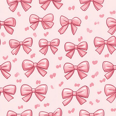 Delicate pink bows dance playfully across a soft pastel background in this charming seamless pattern design. Seamless pattern. Generative AI