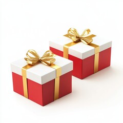 Obraz premium two white and red gift box with gold ribbon isolated on white background