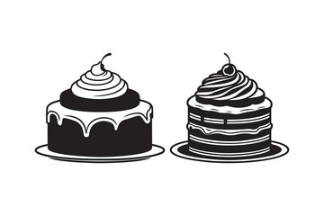 Cake Silhouette Icon with Decorative Layers and Cherry Topping