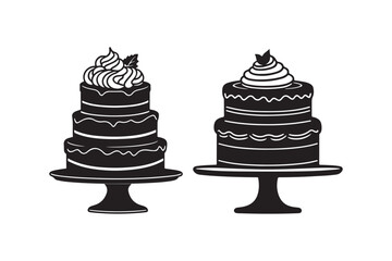 Cake Silhouette Icon with Decorative Layers and Cherry Topping