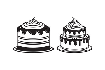 Cake Silhouette Icon with Decorative Layers and Cherry Topping