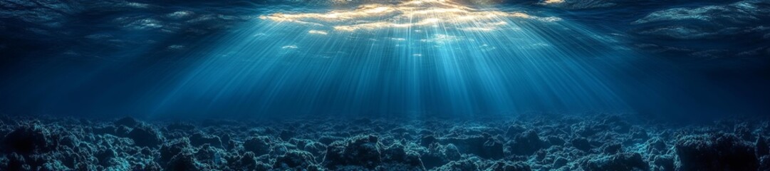 Fototapeta premium Serene Underwater View with Light Shining Through Calm Blue Waters. Generative AI