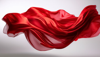 Dynamic Flowing Red Fabric Cloth on White Background - Abstract Art