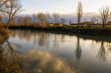 nature sceneries inside the Delta of the river Po during a winter season, Veneto Italy