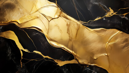 Luxurious Golden Waves on Black Marble Background