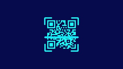 Cyber QR Code Technology Icon QR code for payment. Scan qr code icon animation on bule background. ,Barcode icon, 3D animation. seamless looping animation, concept of business. - Powered by Adobe