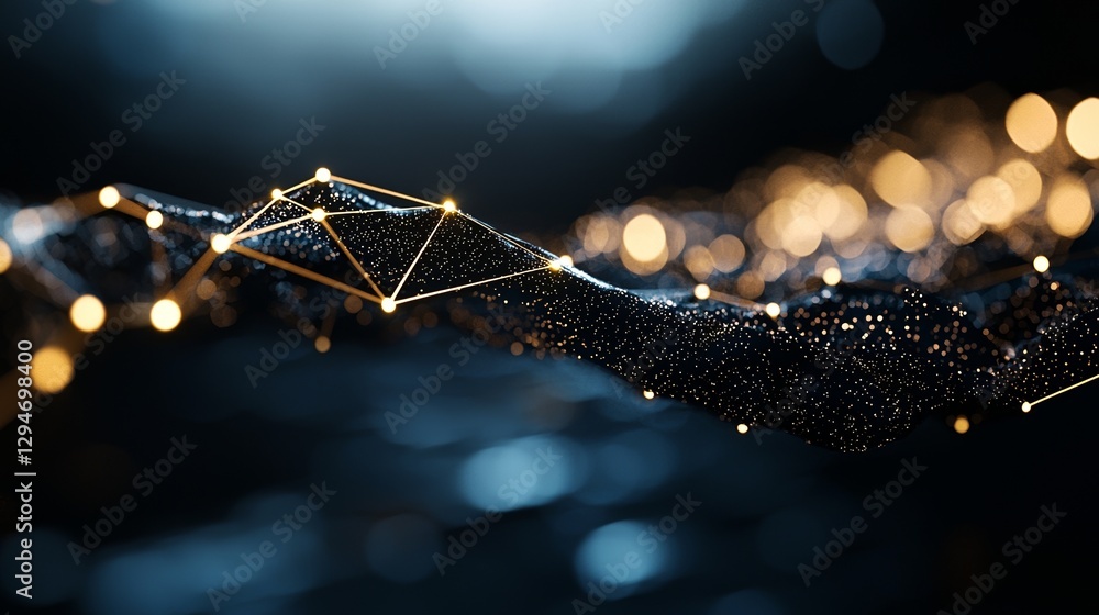 Poster neon low poly motion background with abstract futuristic communication elements
