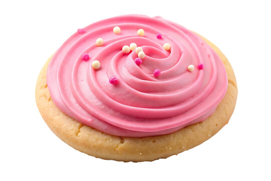 a sugar cookie with pink frosting image isolated on a transparent