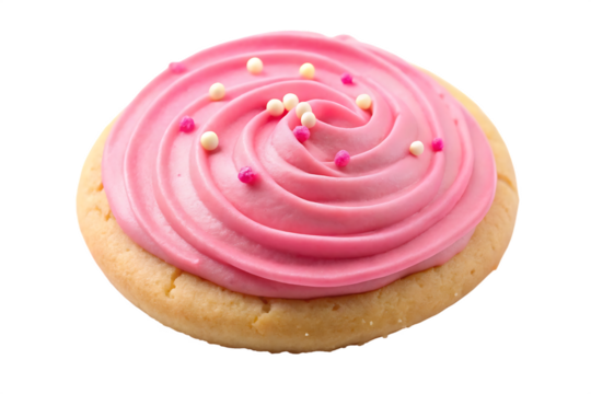 a sugar cookie with pink frosting image isolated on a transparent