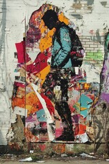Fototapeta premium Silhouette of a person on a colorful graffiti wall.