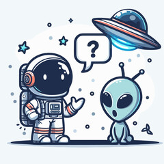 alien and astronaut cartoon vector illustration
