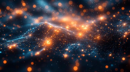 Fototapeta premium Futuristic Digital Network with Interconnected Nodes and Glowing Lights. Generative AI