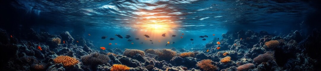 Obraz premium Vibrant Marine Life Swimming Through Coral Reef Under Sunlit Water. Generative AI