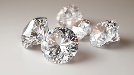 A collection of brilliant cut diamonds reflecting soft light, showcasing their exceptional clarity and sparkle.