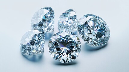 A stunning collection of sparkling round-cut diamonds showcasing their brilliance and clarity on a smooth surface.