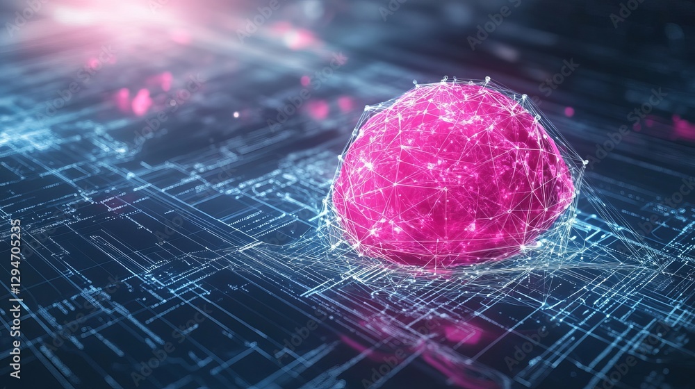 Poster abstract pink neural network digital brain artificial intelligence technology futuristic data networ