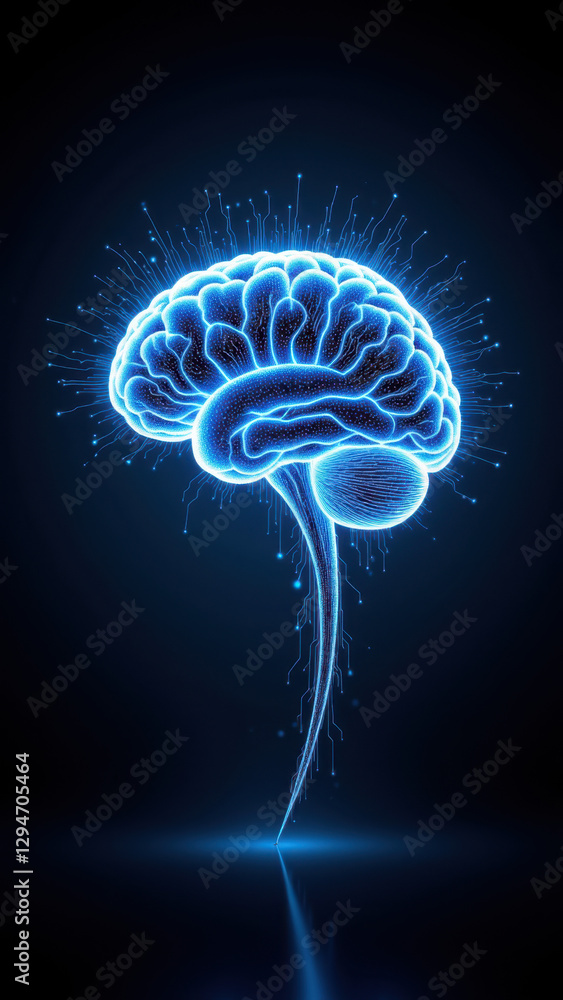 Poster an artistic representation of artificial general intelligence as a human brain with digital elements