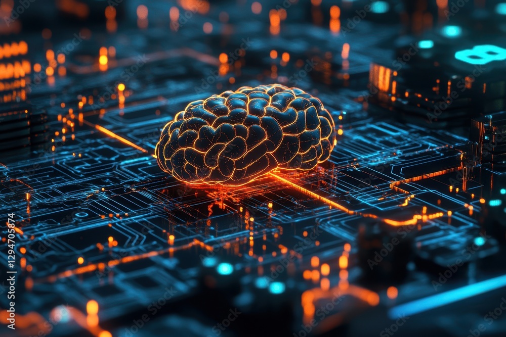 Poster innovative representation of artificial intelligence on a digital circuit board
