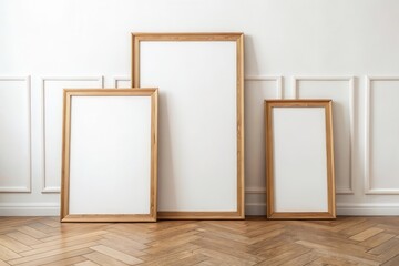 Empty Picture Frames Against a Bright Wall in a Contemporary Interior Space Perfect for Artistic Displays