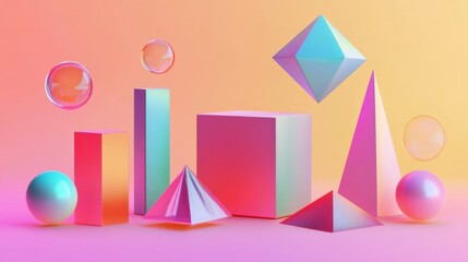 Pastel Geometric Shapes 3D Render