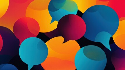 Colorful abstract illustration featuring overlapping speech bubbles in vibrant shades.