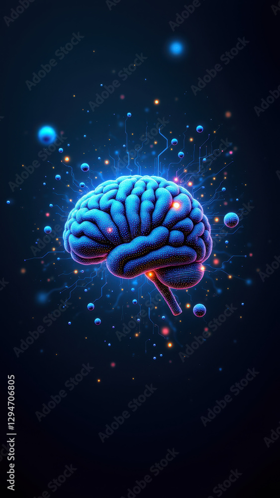 Aufkleber a dynamic graphic illustration representing artificial general intelligence with a stylized brain at