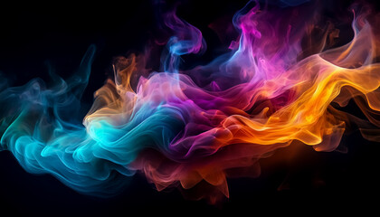Fototapeta premium Vibrant Multicolored Smoke Swirls on Black Background