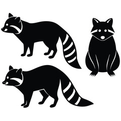 Obraz premium Playful Raccoons in Black and White Silhouette Clipart Vector Collection set 