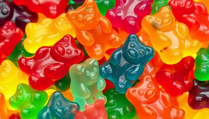Vibrant Gummy Bear Candy Pile, A Sweet and Colorful Confectionery Delight