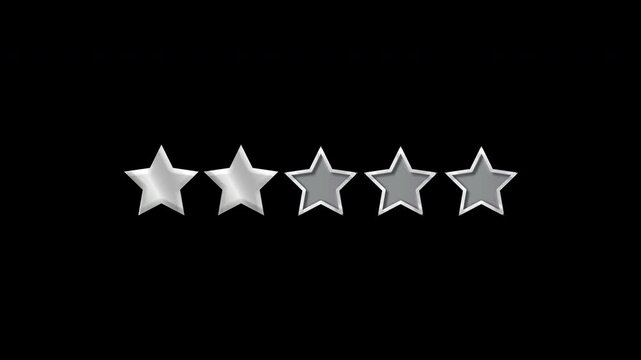 2 Silver stars out of 5 stars ranking system award graphic with clear alpha transparent overlay background animating on and light sweep animation [4K]