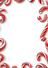 Candy canes arranged in a rectangular frame on a white background.