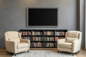 A Cozy Reading Nook with Stylish Chairs and a Modern Bookshelf Arrangement for Relaxation