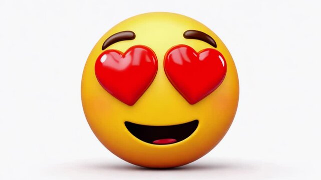 Smiling Face with Heart-Eyes Animated Glowing Emoji. 4k Animation with white background. Looped animation.