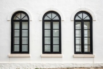 Elegant Architectural Design Featuring Three Black Framed Windows Against a White Wall