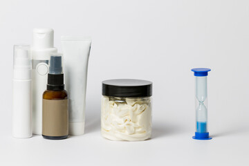 Cosmetic tubes, jars and sprays on a white background. Ideal for presentations of cosmetics and skin care products